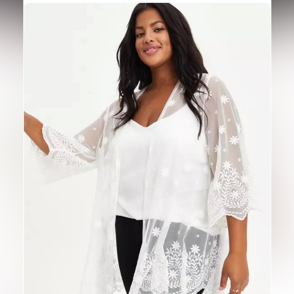 Torrid Scallop Mesh Kimono - Picture 2 of 9